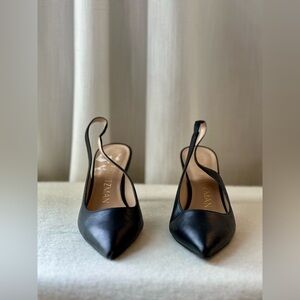 Stuart Weitzman Stuart Leather Kitten-Heel Slingback Pumps